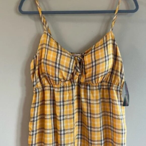 No Boundaries Yellow Plaid Tank Top Junior's XL Bandeau Babydoll Y2K New - Picture 1 of 6